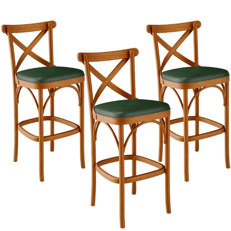 Kit 03 Banquetas Altas Cozinha Bancada Sala Jantar Estofada Ávila L02 Couríssimo Verde Musgo - Lyam - Lyam Decor