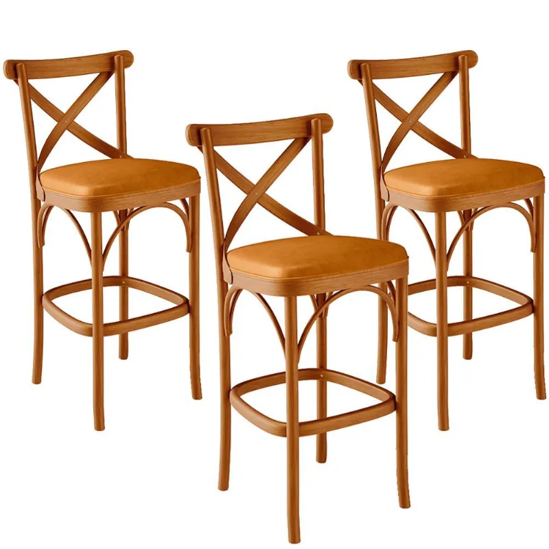 Kit 03 Banquetas Altas Cozinha Bancada Bar Sala Jantar Estofada Ávila L02 Couríssimo Whisky - Lyam - Lyam Decor