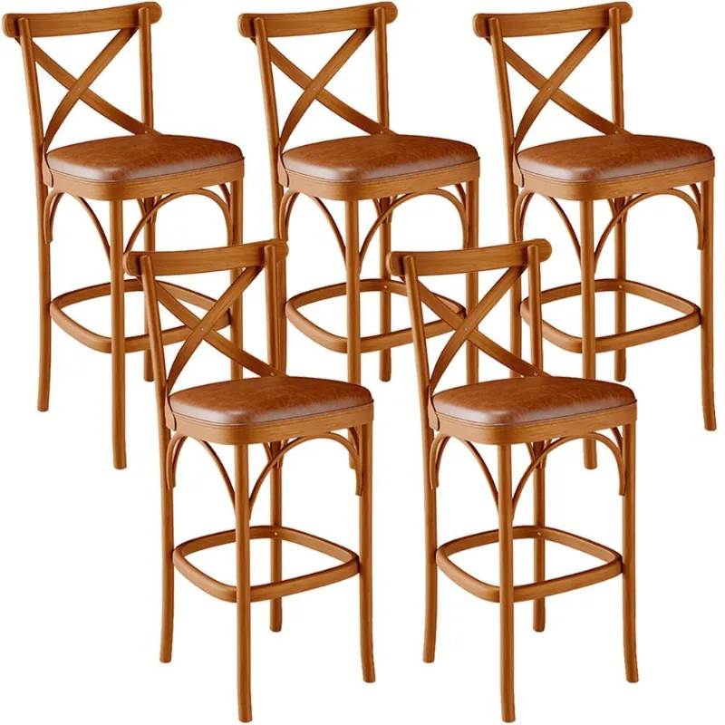 Kit 05 Banquetas Altas Cozinha Bancada Bar Sala Jantar Estofada Ávila L02 Couríssimo Camel - Lyam - Lyam Decor