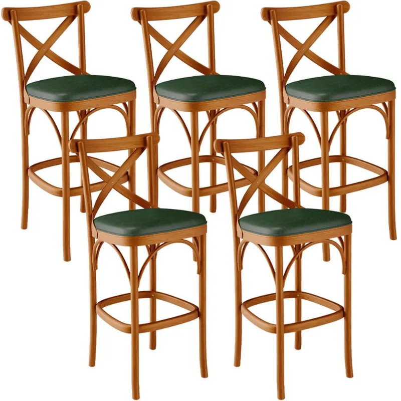 Kit 05 Banquetas Altas Cozinha Bancada Sala Jantar Estofada Ávila L02 Couríssimo Verde Musgo - Lyam - Lyam Decor