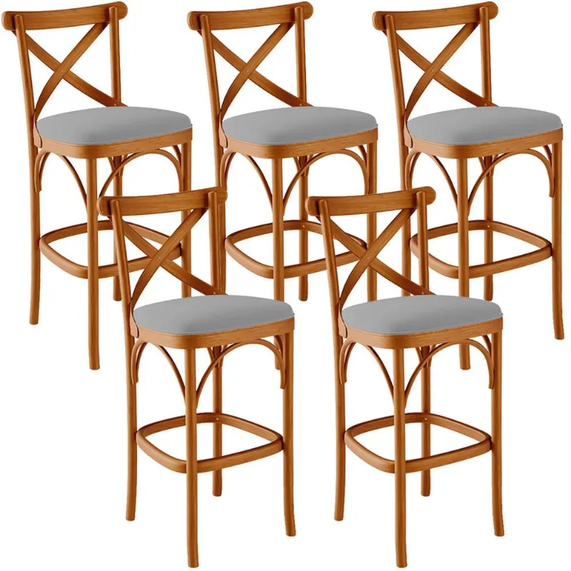 Kit 05 Banquetas Altas Cozinha Bancada Bar Sala de Jantar Estofada Ávila L02 Suede Cinza - Lyam - Lyam Decor