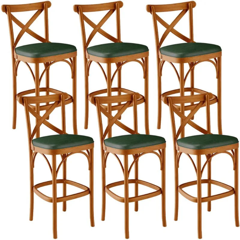 Kit 06 Banquetas Altas Cozinha Bancada Sala Jantar Estofada Ávila L02 Couríssimo Verde Musgo - Lyam - Lyam Decor