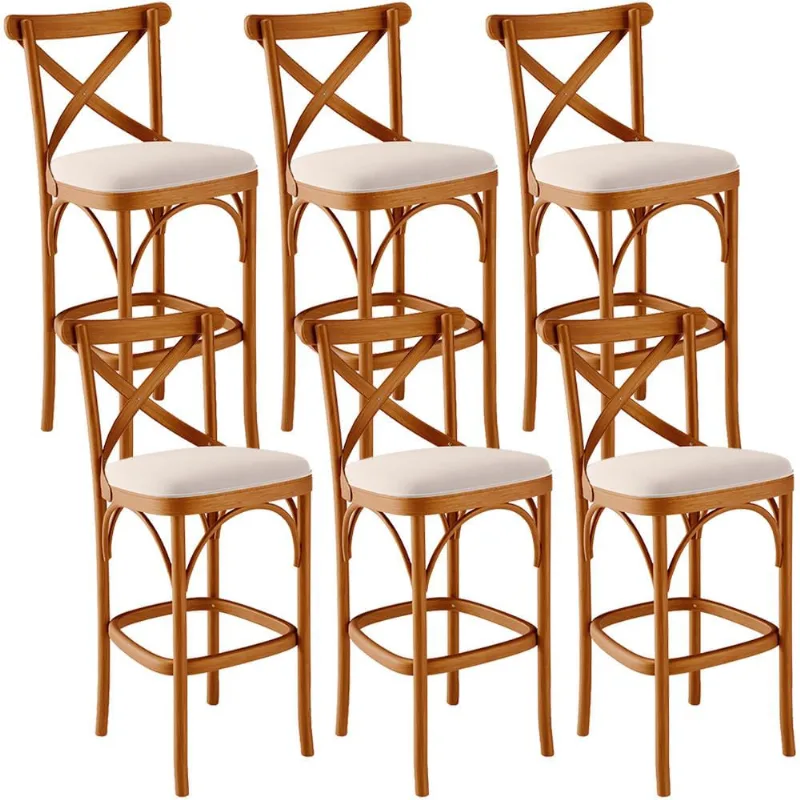 Kit 06 Banquetas Altas Cozinha Bancada Bar Sala de Jantar Estofada Ávila L02 Suede Bege - Lyam - Lyam Decor