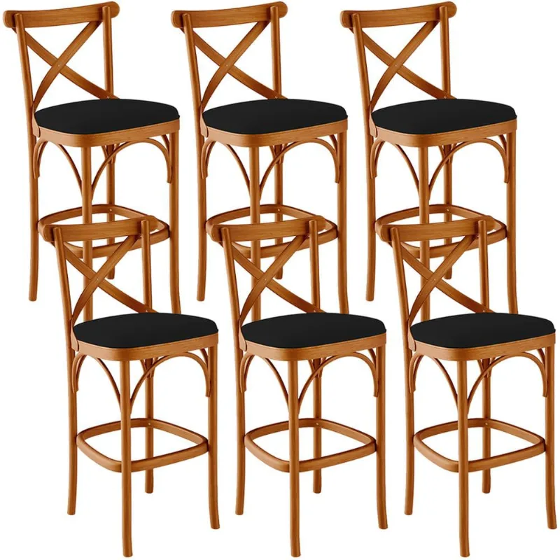 Kit 06 Banquetas Altas Cozinha Bancada Bar Sala de Jantar Estofada Ávila L02 Suede Preto - Lyam