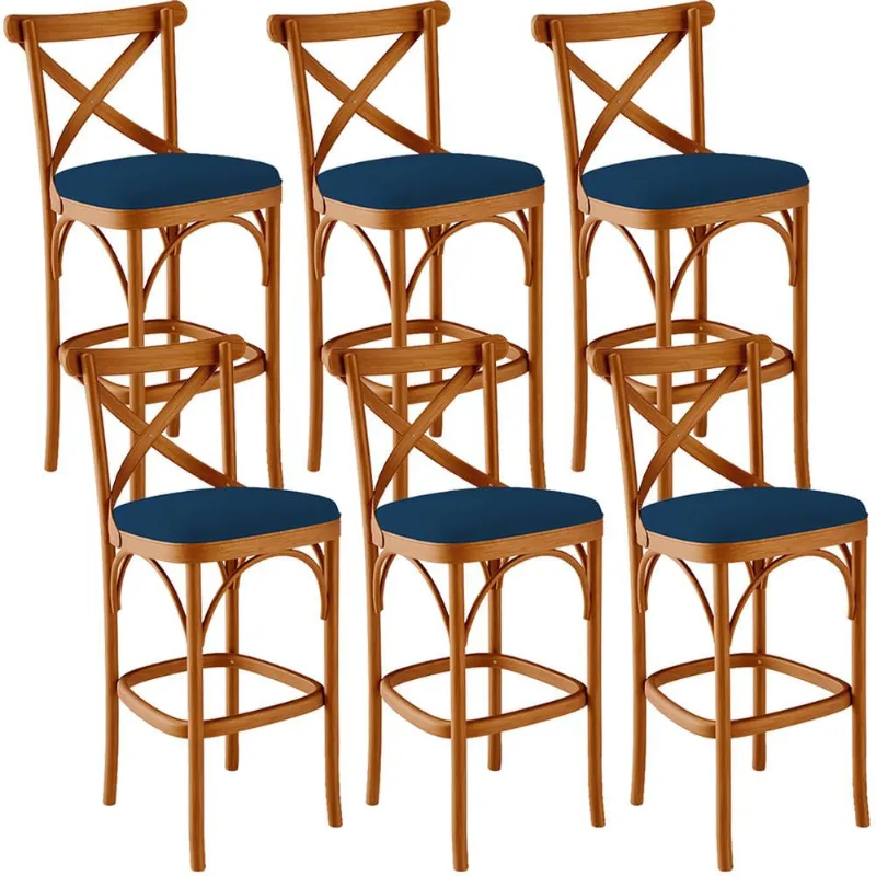 Kit 06 Banquetas Altas Cozinha Bancada Bar Sala Jantar Estofada Ávila L02 Suede Azul Marinho - Lyam - Lyam Decor