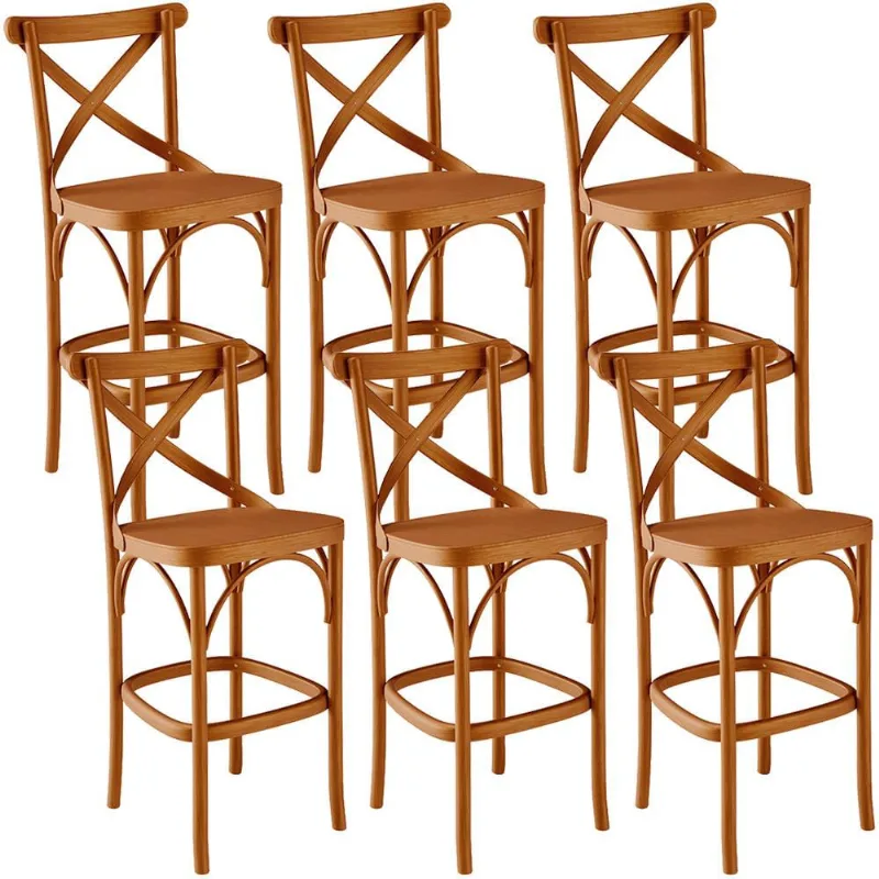 Kit 06 Banquetas Altas Cozinha Bancada Bar Sala de Jantar Ávila L02 Madeira Maciça - Lyam