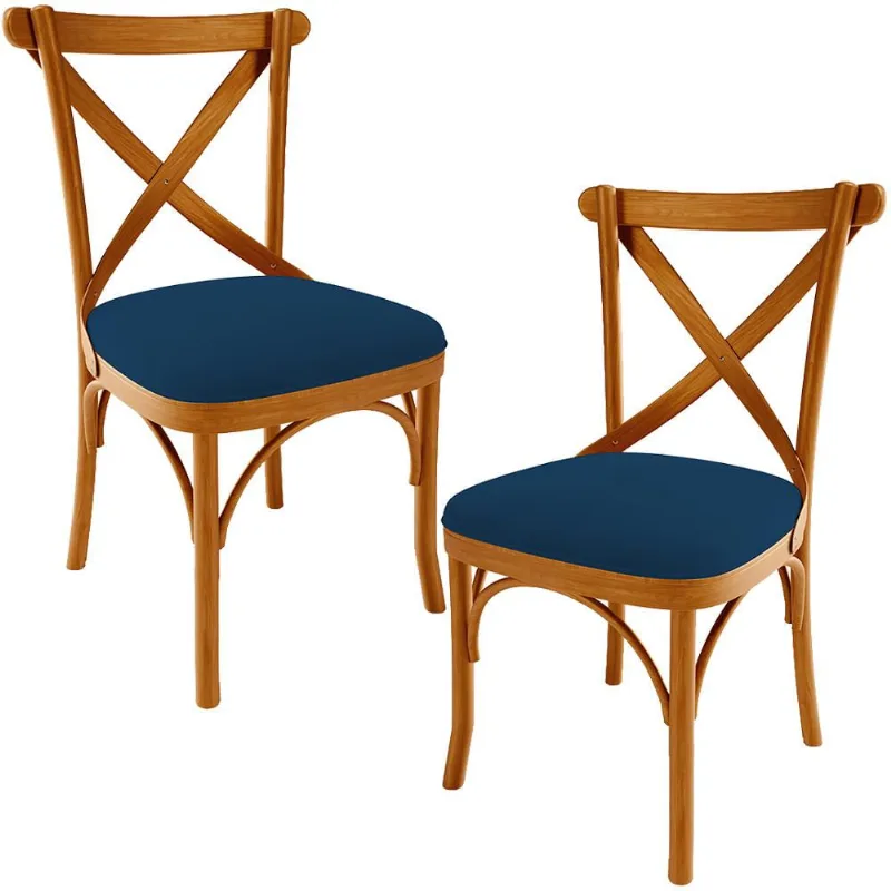Kit 02 Cadeiras Para Sala de Jantar e Estar Living Estofada Ávila L02 Suede Azul Marinho - Lyam - Lyam Decor