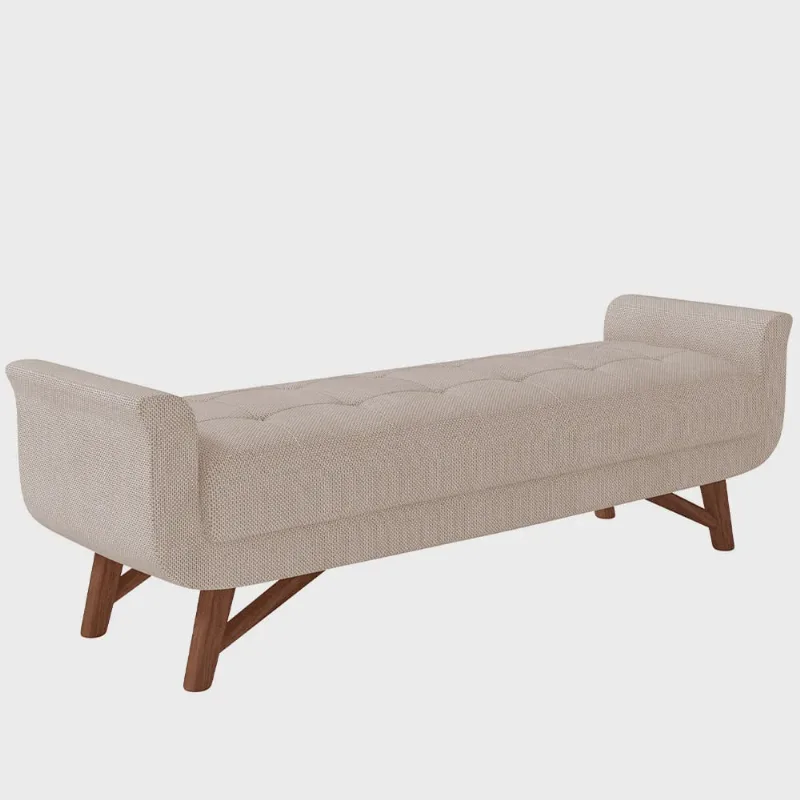 Puff Recamier Decorativo com Pés em Madeira 140 cm Itália Linho Bege Escuro - Lyam Decor