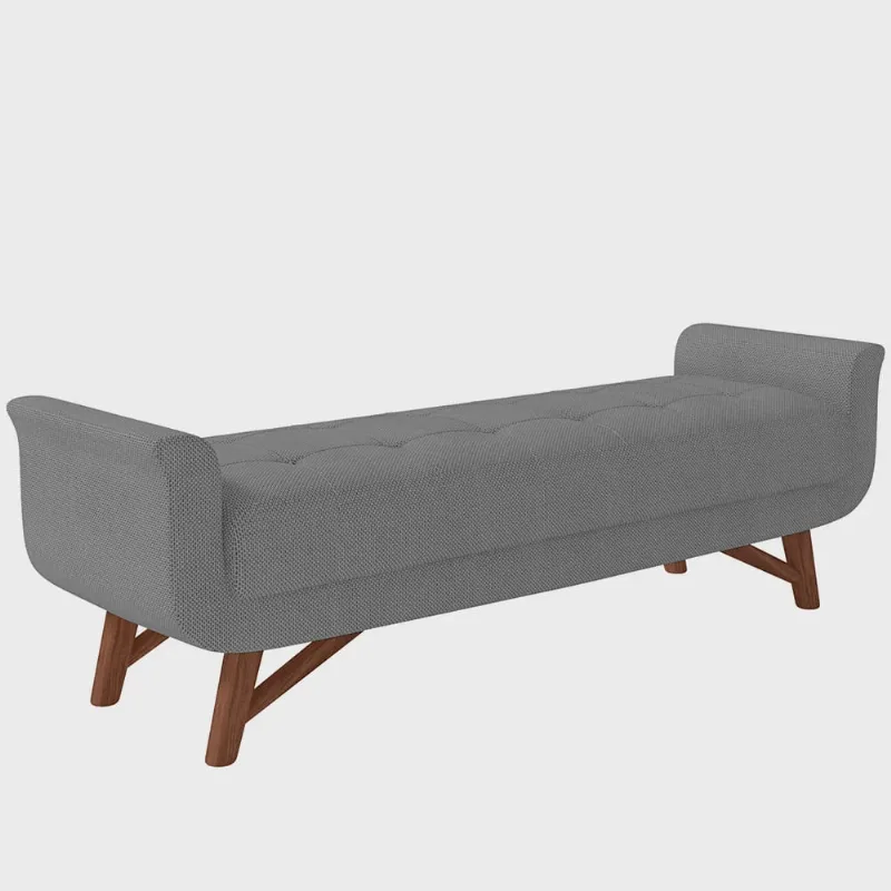 Puff Recamier Decorativo com Pés em Madeira 140 cm Itália Linho Cinza Escuro - Lyam Decor