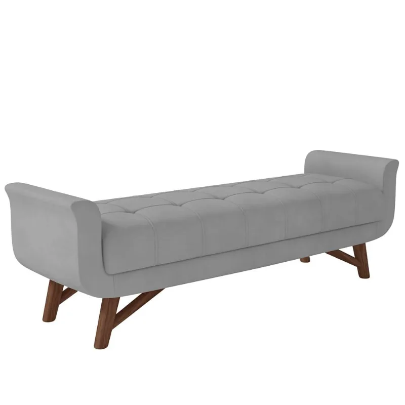 Puff Recamier Decorativo com Pés em Madeira 160 cm Itália P05 Veludo Cinza - Lyam - Lyam Decor