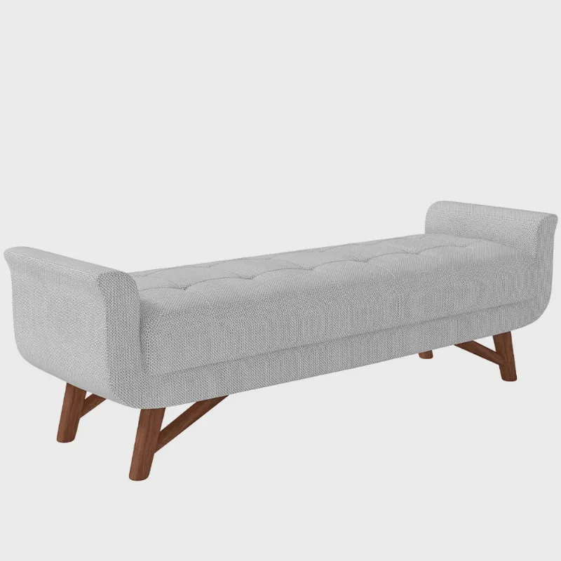 Puff Recamier Decorativo com Pés em Madeira 195 cm Itália Linho Cinza - Lyam Decor