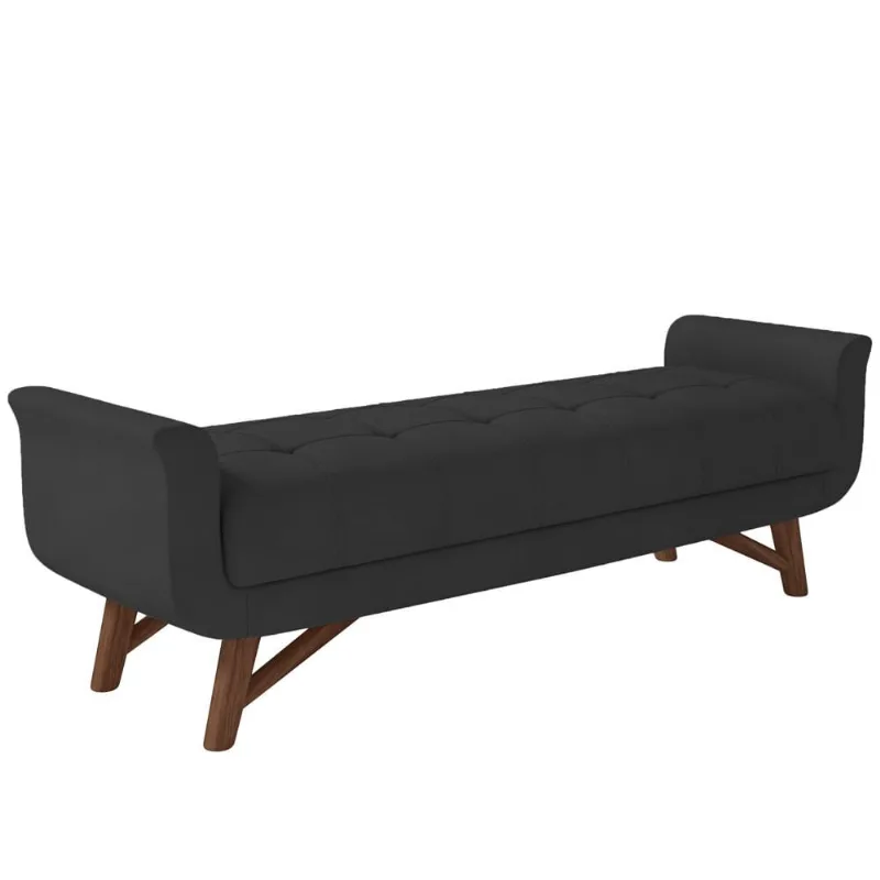 Puff Recamier Decorativo com Pés em Madeira 195 cm Itália P05 Veludo Preto - Lyam - Lyam Decor