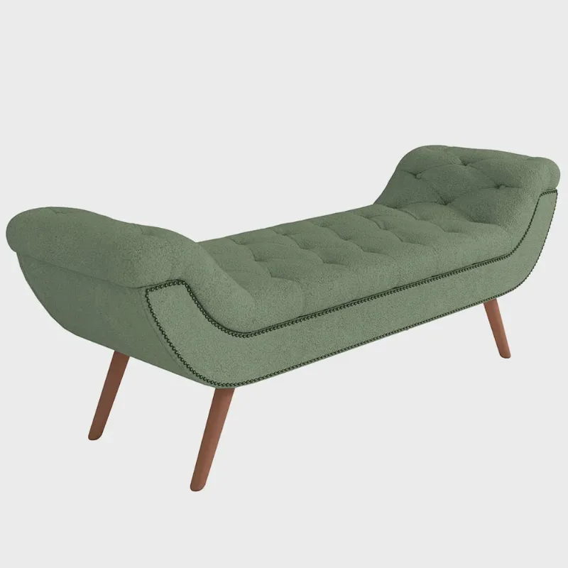 Puff Recamier Decorativo com Tachas 140 cm Santorini Bouclê Oliva - Lyam Decor