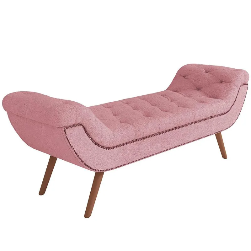 Puff Recamier Decorativo com Tachas 140 cm Santorini Bouclê Rosê - Lyam Decor