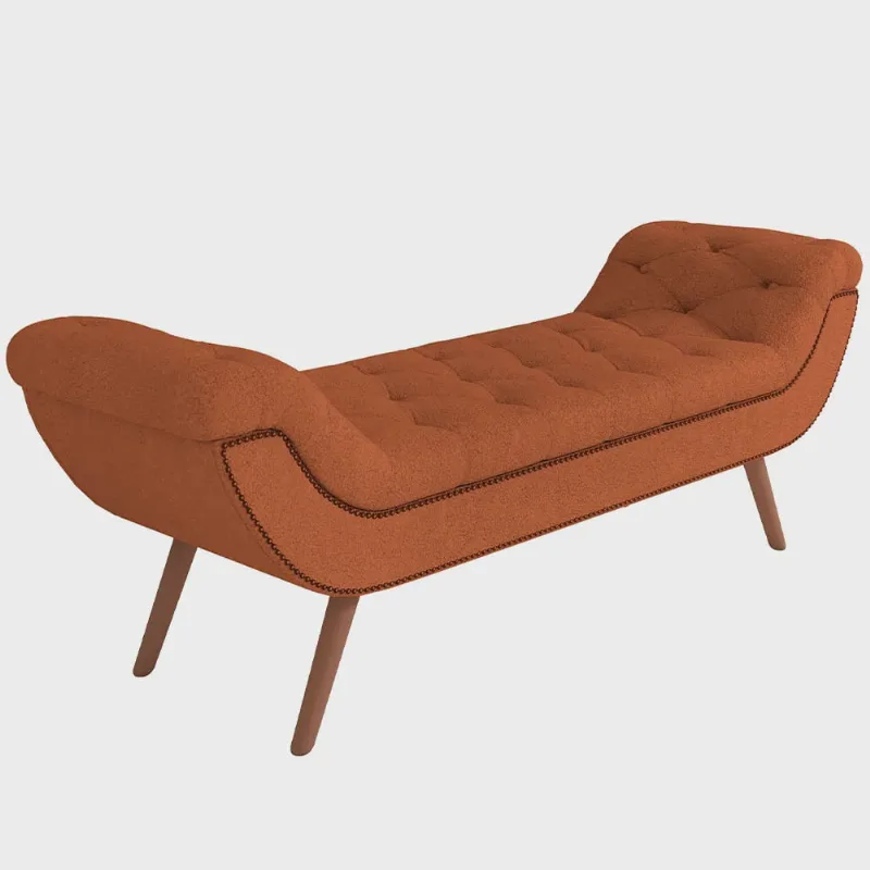 Puff Recamier Decorativo com Tachas 140 cm Santorini Bouclê Terracota - Lyam Decor