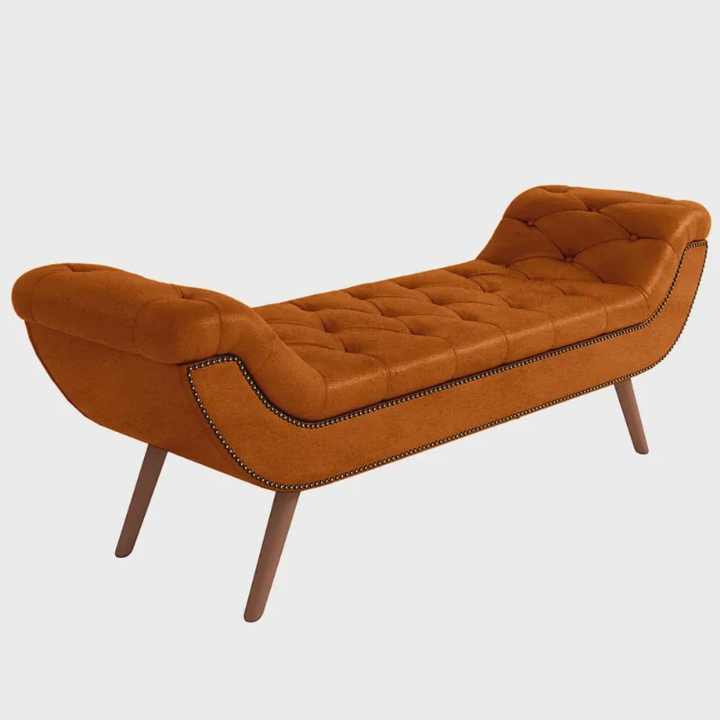 Puff Recamier Decorativo com Tachas 140 cm Santorini Couríssimo Camel - Lyam Decor