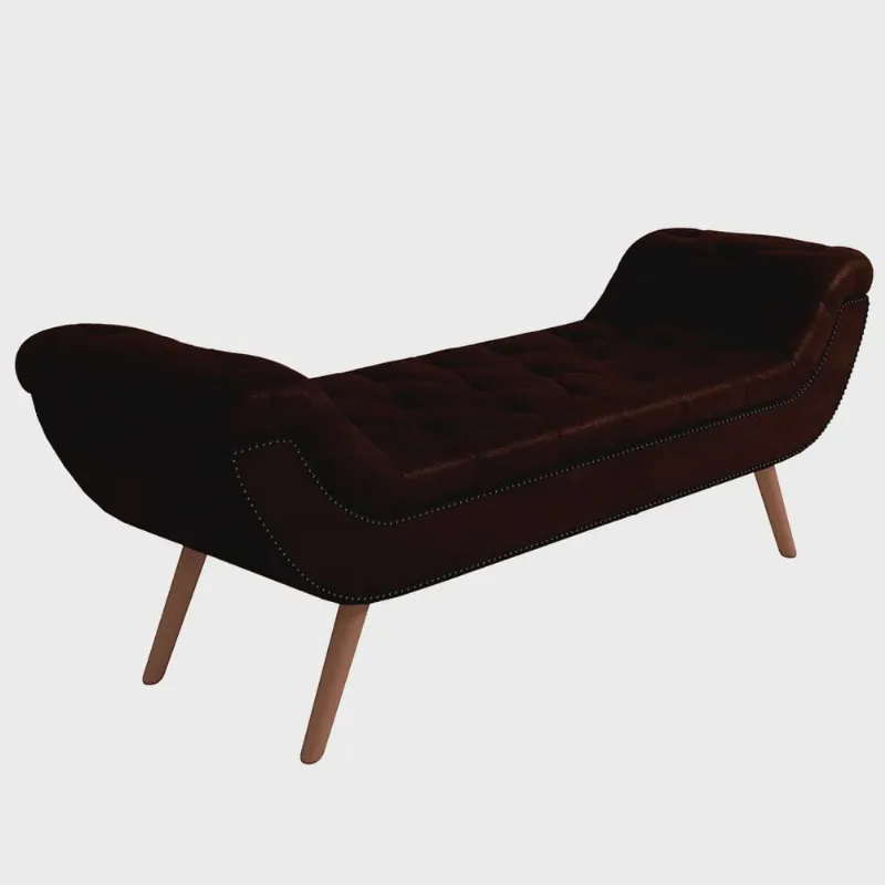 Puff Recamier Decorativo com Tachas 140 cm Santorini Couríssimo Marrom - Lyam Decor
