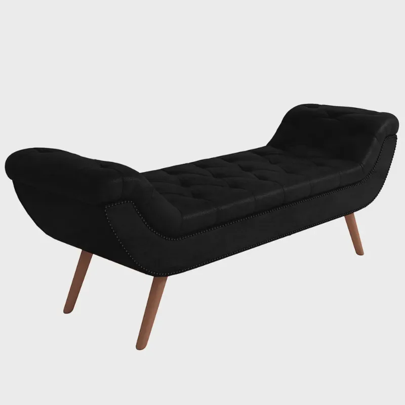 Puff Recamier Decorativo com Tachas 140 cm Santorini Couríssimo Preto - Lyam Decor