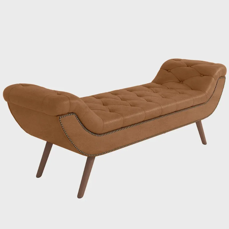 Puff Recamier Decorativo com Tachas 140 cm Santorini Couríssimo Whisky - Lyam Decor