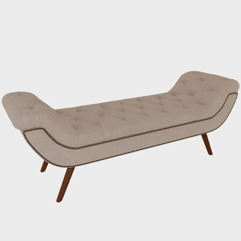 Puff Recamier Decorativo com Tachas 140 cm Santorini Linho Bege Escuro - Lyam Decor