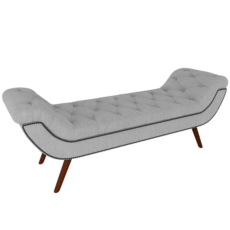 Puff Recamier Decorativo com Tachas 140 cm Santorini Linho Cinza - Lyam Decor