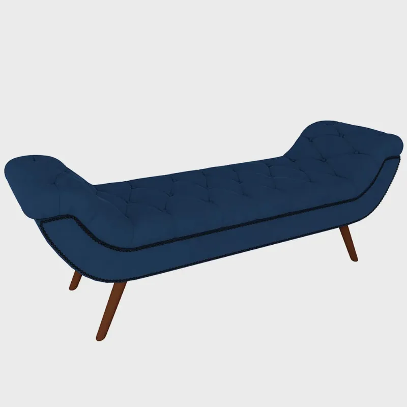Puff Recamier Decorativo com Tachas 140 cm Santorini Veludo Azul Marinho - Lyam Decor