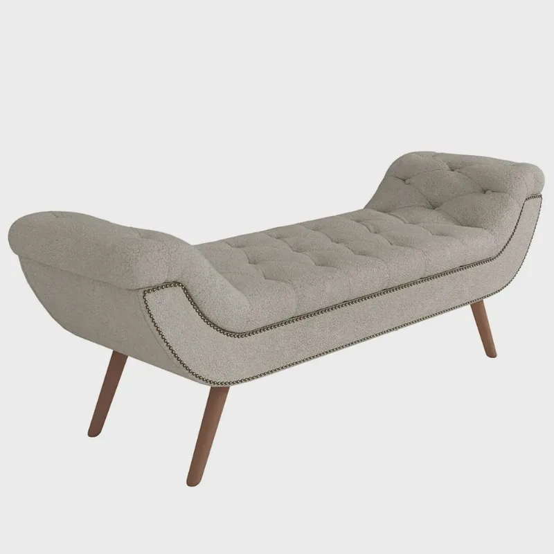 Puff Recamier Decorativo com Tachas 160 cm Santorini Bouclê Creme - Lyam Decor