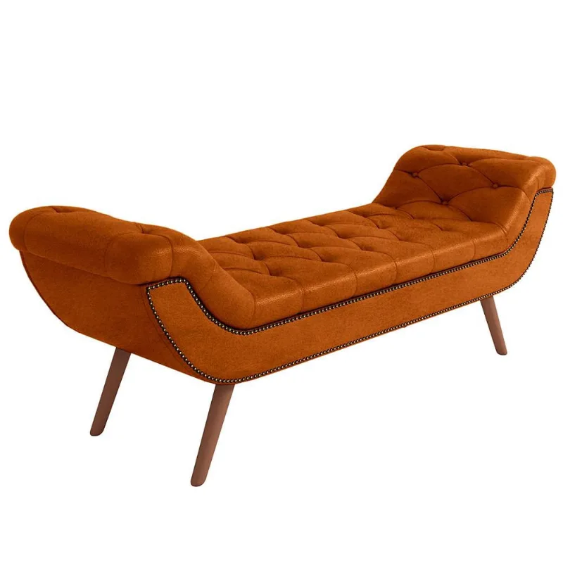 Puff Recamier Decorativo com Tachas 160 cm Santorini Couríssimo Camel - Lyam Decor