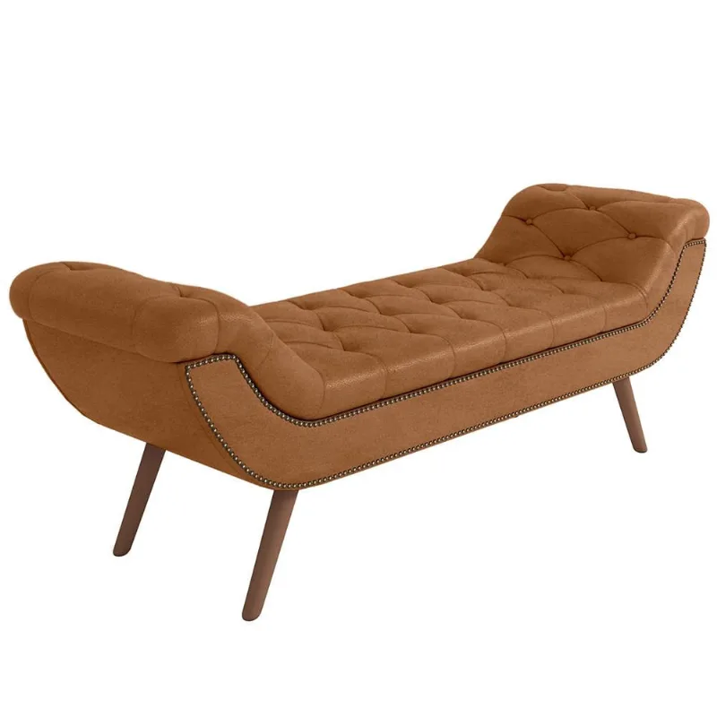 Puff Recamier Decorativo com Tachas 160 cm Santorini Couríssimo Whisky - Lyam Decor
