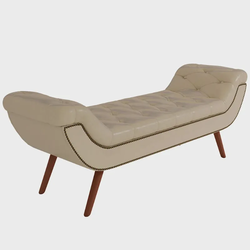 Puff Recamier Decorativo com Tachas 160 cm Santorini Facto Dunas Bege - Lyam Decor
