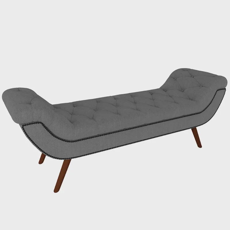 Puff Recamier Decorativo com Tachas 160 cm Santorini Linho Cinza Escuro - Lyam Decor