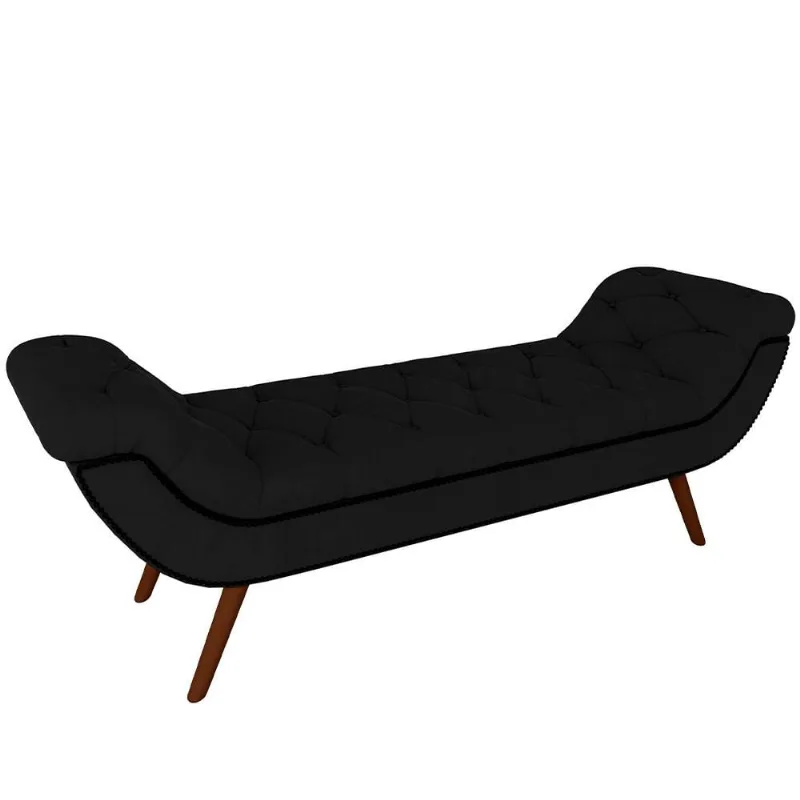 Puff Recamier Decorativo com Tachas 160 cm Santorini Veludo Preto - Lyam Decor