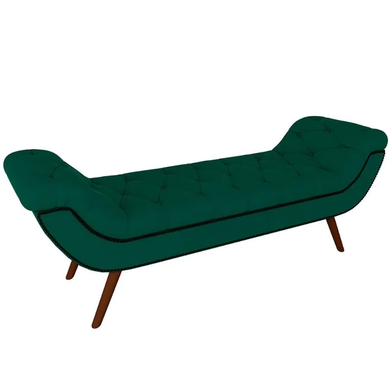 Puff Recamier Decorativo com Tachas 160 cm Santorini Veludo Verde - Lyam Decor