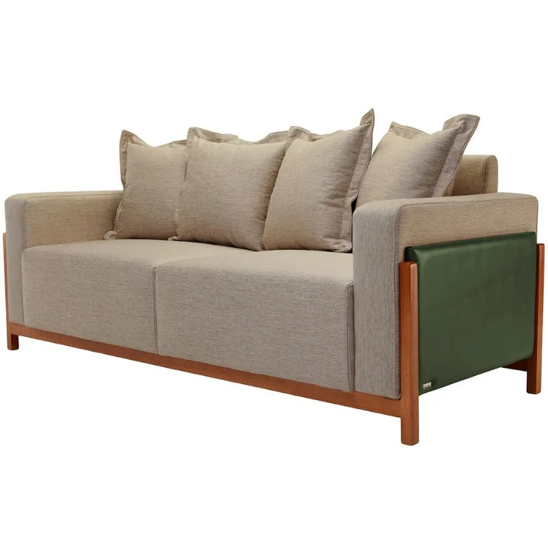 Sofá 03 Lugares Para Sala De Estar 178 cm Khali B04 Linho Bege Escuro Couríssimo Verde - Lyam - Lyam Decor