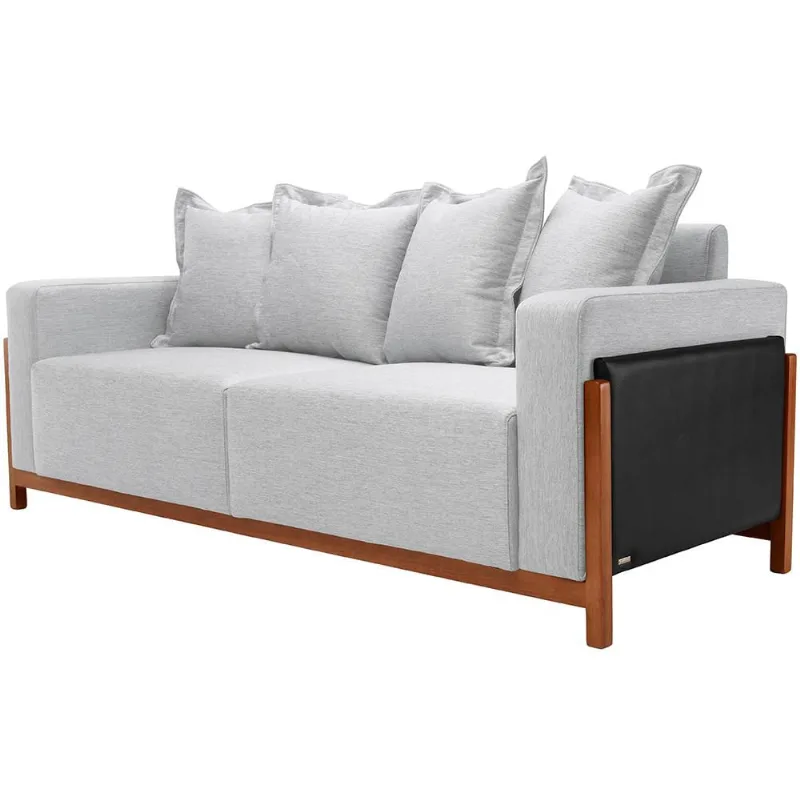 Sofá 03 Lugares Para Sala De Estar 178 cm Khali B04 Linho Cinza Couríssimo Preto - Lyam - Lyam Decor