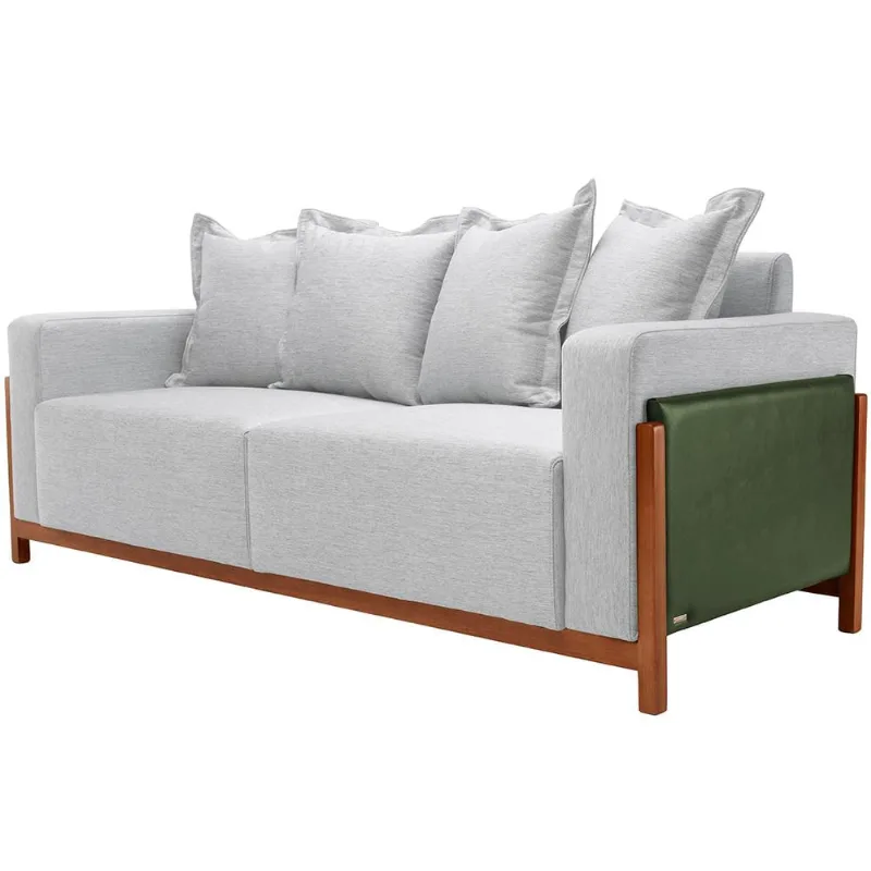Sofá 03 Lugares Para Sala De Estar 178 cm Khali B04 Linho Cinza Couríssimo Verde - Lyam - Lyam Decor