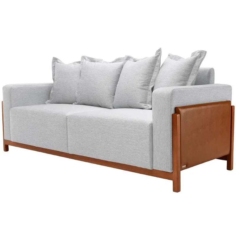 Sofá 03 Lugares Para Sala De Estar 178 cm Khali B04 Linho Cinza Couríssimo Whisky - Lyam - Lyam Decor