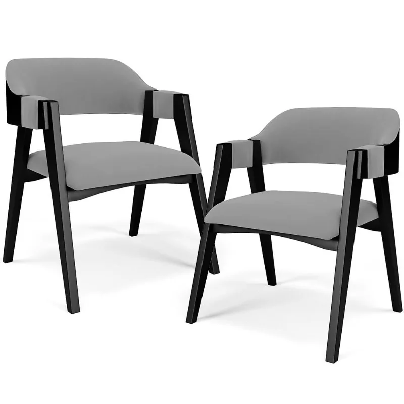 Kit 2 Cadeiras Sala de Jantar Estar Living Estofada Suran L02 Preto Suede Cinza - Lyam Decor