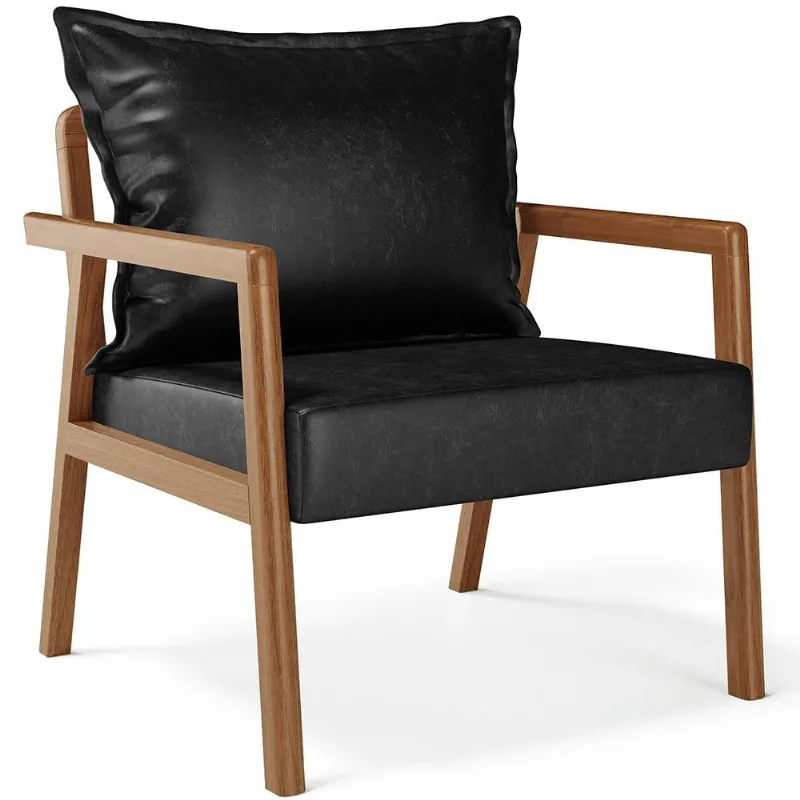 Poltrona Decorativa Para Sala de Estar e Living Alícia B04 Couríssimo Preto Brilho - Lyam Decor
