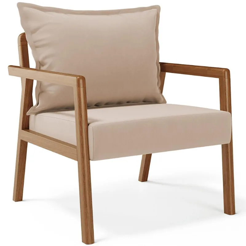 Poltrona Decorativa Para Sala de Estar e Living Alícia B04 Suede Bege - Lyam Decor