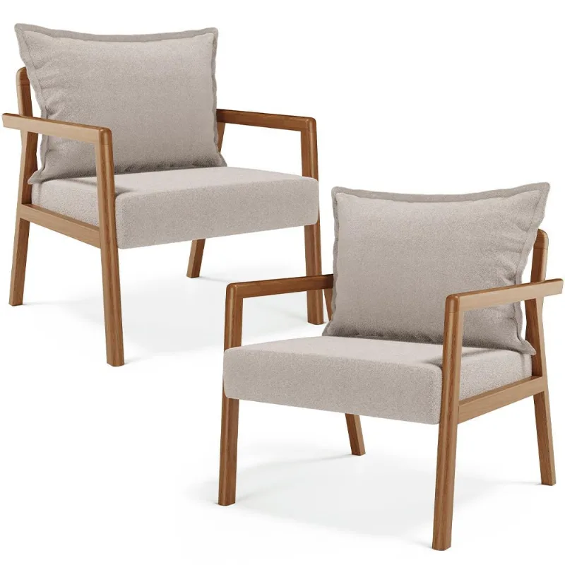 Kit 02 Poltronas Decorativa Para Sala de Estar Alícia B04 Bouclê Creme - Lyam Decor