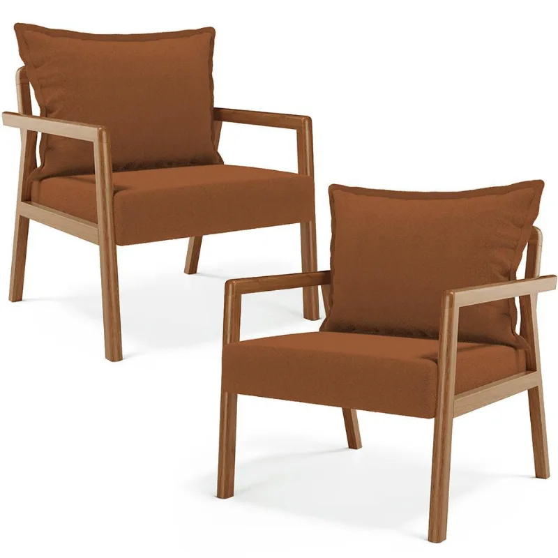 Kit 02 Poltronas Decorativa Para Sala de Estar Alícia B04 Bouclê Terracota - Lyam Decor