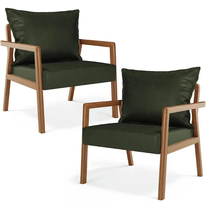 Kit 02 Poltronas Decorativa Para Sala de Estar Alícia B04 Couríssimo Verde Musgo - Lyam Decor