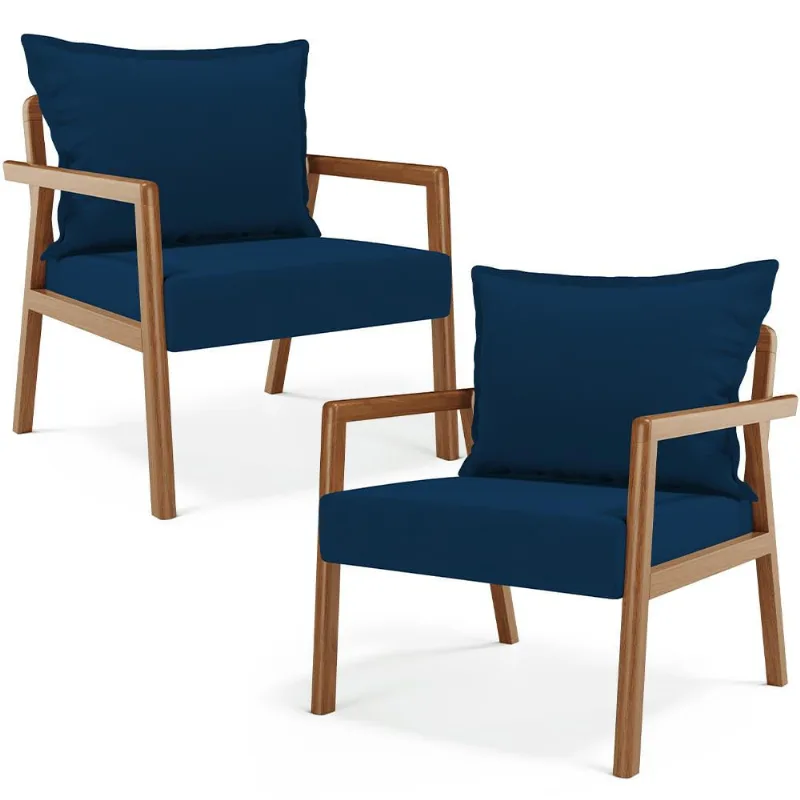 Kit 02 Poltronas Decorativa Para Sala de Estar Alícia B04 Suede Azul Marinho - Lyam Decor