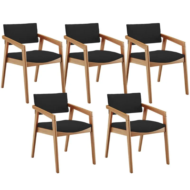 Kit 05 Cadeiras Para Sala de Jantar Estar Living Giorgia L02 Suede Preto - Lyam Decor - Lyam Decor