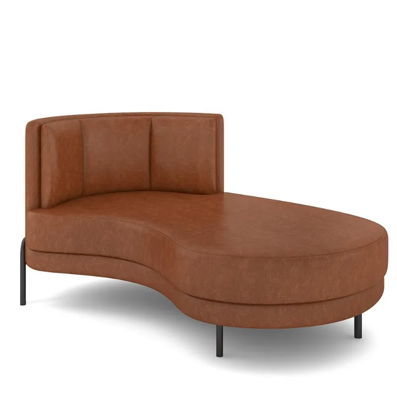 Sofá Chaise Longue Sala de Estar Living Lucca Direito D02 Couríssimo Marrom B-38 - Lyam Decor - Lyam Decor