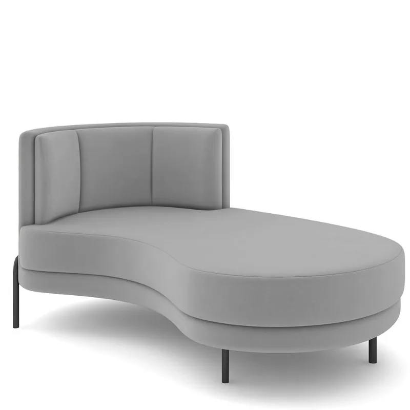 Sofá Chaise Longue Sala de Estar Living Lucca Direito D02 Veludo Cinza C-317 - Lyam Decor - Lyam Decor