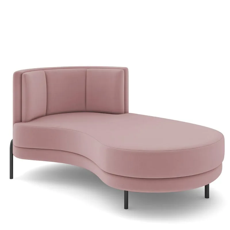 Sofá Chaise Longue Sala de Estar Living Lucca Direito D02 Veludo Rosê C-305 - Lyam Decor - Lyam Decor