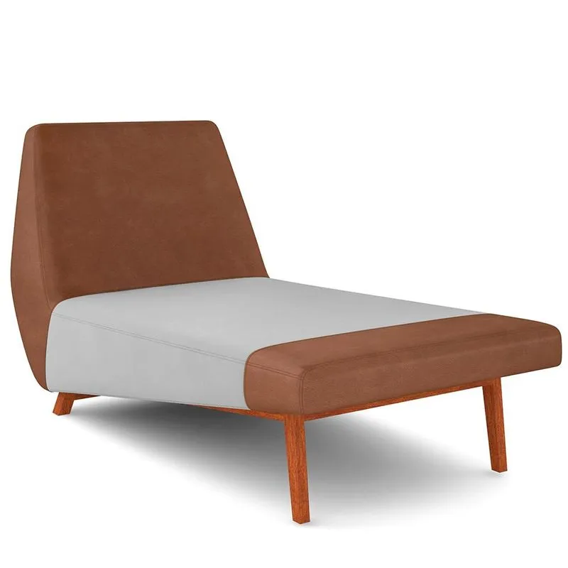 Sofá Chaise Longue Sala de Estar Living Parisi D02 Couríssimo Camel B-14 Linho Cinza D-315 - Lyam Decor