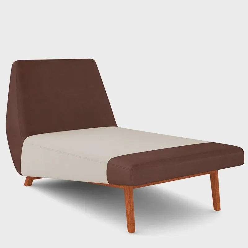 Sofá Chaise Longue Sala de Estar Living Parisi D02 Couríssimo Marrom B-38 Linho Cru D-461 - Lyam Decor
